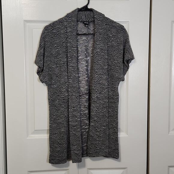 Rafaella Womens Black & Silver Short Sleeve Open Front Cardigan Size PM Academia - Picture 1 of 8